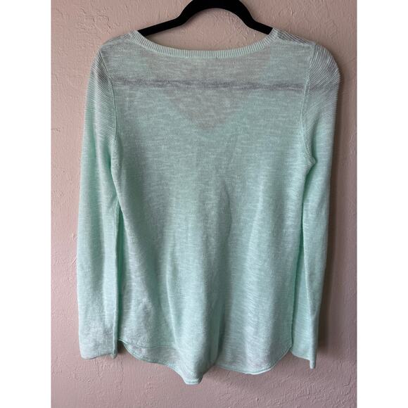 Eileen Fisher Organic Linen/ Cotton Seafoam Blue Summer Sweater - Petite - Picture 2 of 6
